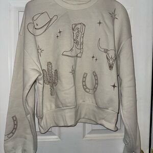 Western Graphic Cream Sweater